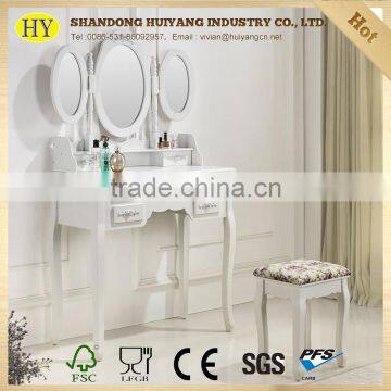 Modern Wooden Dressing Table Design With Full-length Mirror and Stool photo-2