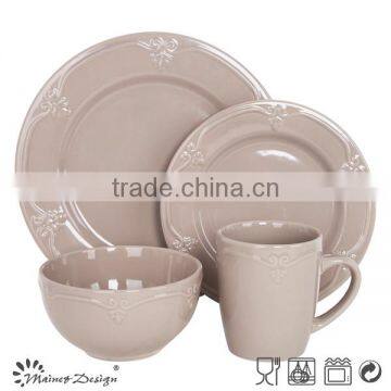 Cheap Ceramic Stoneware Color Glaze Emboss Dinner Set photo-3