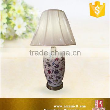 Chinese ceramic lamp flower painted table lamp with fabric shade