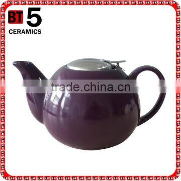 BTHJC-7 2014 Design Ceramic Color Teapot With S/S Lid and Strainer