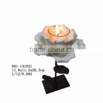 White ceramic flower candle holder for cemetery