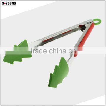 14003 Tree Shape Kitchen and Barbecue Grill Tongs Silicone BBQ Cooking Stainless Steel Locking Food Tong Salad Tongs photo-2
