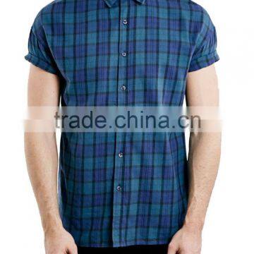 China Factory Polyester Cotton Customized Short Sleeve Plaids Casual Shirt for Men