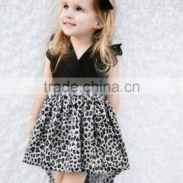 Wholesale Lace Fultter Sleeve Baby Girl Pom Pom Romper Leopard Print Childrens Dresses photo-2