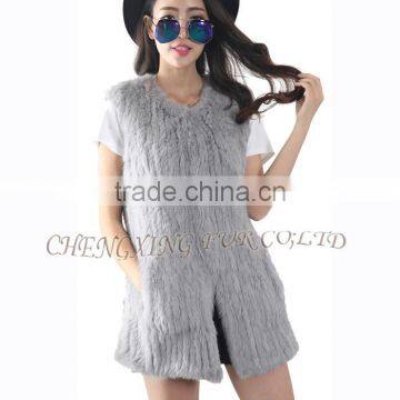 CX-G-B-184 New Fashion Knitted Women Grey Rabbit Fur Alpaca Fur Vest photo-4