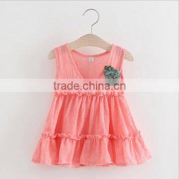 2017 Latest Wholesale Baby Clothes cheap Children's Boutique sleeveless summer V neck 3 year old girl dress girl fancy frocks