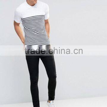 MGOO Customzied Black And White Stripe Polo Shirts Short Sleeves Muscle Shirts In Rib photo-5