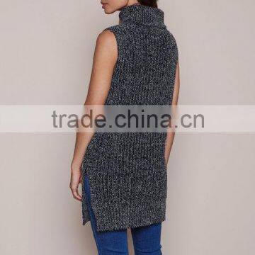 MGOO Hot Sale Women Turtleneck Sweaters Dress Vest Sleeveless Fashion Charcoal Knitted Dress For Winter