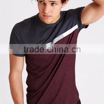 MGOO Hot Sale Color Block Dri-fit T-shirts Stretch Cotton Mens Short Sleeve Gym T Shirt photo-3