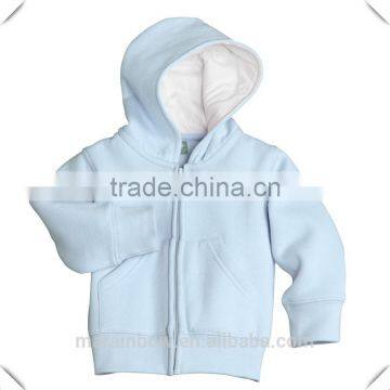 baby's cotton fleece light blue custom made plain design zip up hoodie, little kids hoodies bulk wholesale made in China