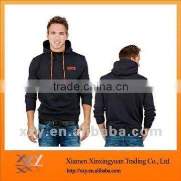 Plain Black Leather Patch Hoodie for Men