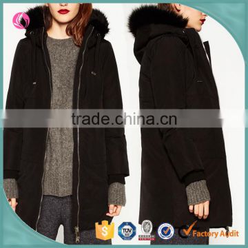 High quality fashion black parka italian fur coats for lady