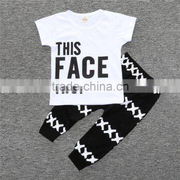 S17487A 2017 New Arrival Summer Baby Boy's Clothes Letter Printed Shirt + Pants 2 Pcs Set photo-3