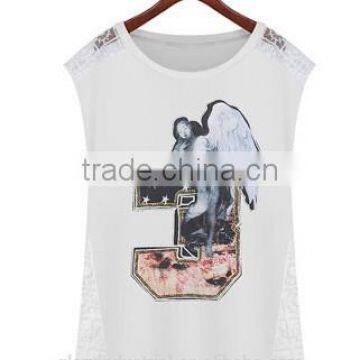 Angel print Lace Sleeveless woman clothing