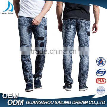 2017 New Style Navy Blue Snow Dirty Wash Slim Fit Mens Jeans Pants photo-2