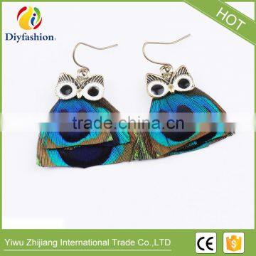 Hot fashion animal jewelry Peacock feathers owl earrings