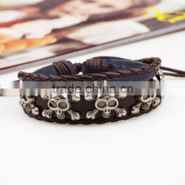 XP-LB-2141 Best Price Nail Rivet Skull Leather Bracelet photo-4