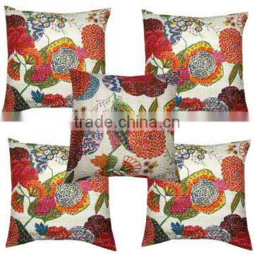 Multi Color Cotton Fabric Hand Stitched Kantha Work Cushion Covers
