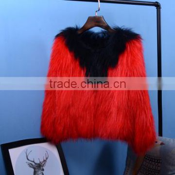 YR091 Luxury Styles Contract Color Genuine Raccoon Dyed Hand knitted Fur Jacket