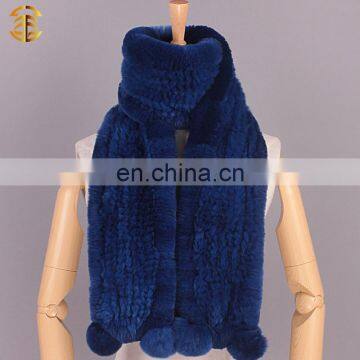 New Winter Rabbit Fur Knitted Scarf Warm Winter Fur Scarves With Pom Poms