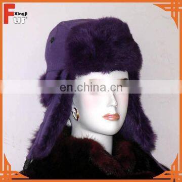 Womens Dyed Rabbit Fur Trapper Earflap Hat