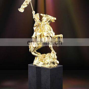 horse jumping bronze equestrian trophy with horse and rider