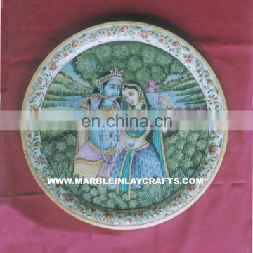 Marble Plate With Radha Krishna Painting