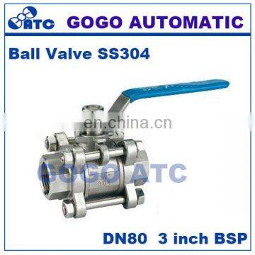GOGO High Quality Type 3PC Stainless Steel Switch Ball Valve 3 Inch BSP Female Thread DN80 SS304 201 316 2 Way Water Ball Valve