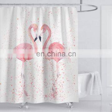 I@home Fashion White Flamingo Printed Shower Curtain Bathroom Waterproof Modern Sets