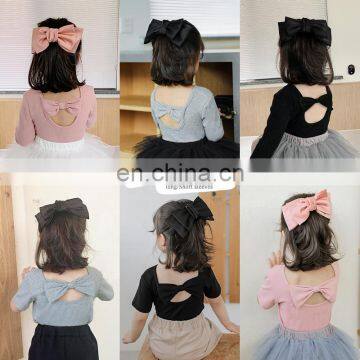 C1026/Kids Bulk Sweet Bow Long Short Sleeve T-shirt for Baby Girls Cotton Boutique Top