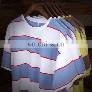 New Short-sleeved Cotton Round Neck Large Striped Short-sleeved Men's T-shirt Loose Shoulder Navy Style Shirt photo-2