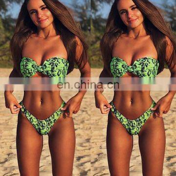 Bandeau Swimsuit Bikini 2019 Printed Women Swimwear Padded Biquini Bandage Swimwear stroje kapielowe Two Pieces Trikini