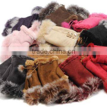 wholesale sheepskin fur red fingerless gloves