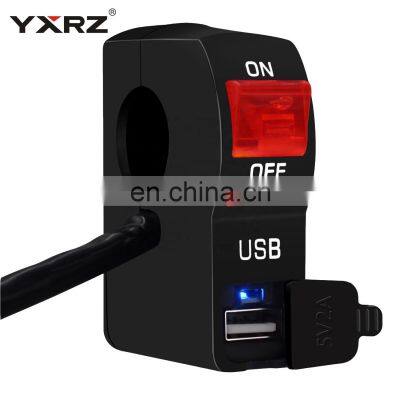 Universal handle bar switch motorcycle led light controller phone charge on off motorcycle USB switch with indicator light lamp