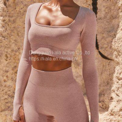 Wholesales Work Out Sets Fitness Seamless Fashion Sport Casual Yoga Pant Suit Customize photo-3