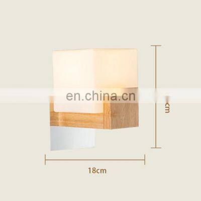 Modern Creative Square LED Wall Lamp Simple Wood Art Bedroom Bedside Lamp