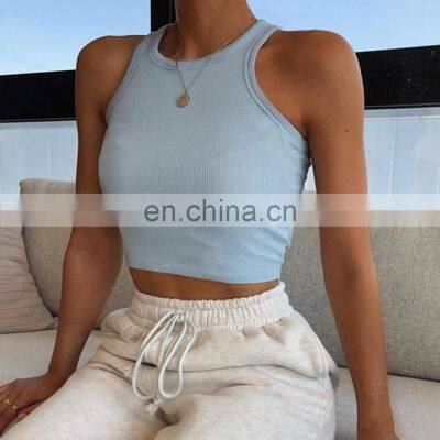 2021 Hot Custom Logo, Summer Lady White Black Ribbed Crop Tank Top Women/ photo-4