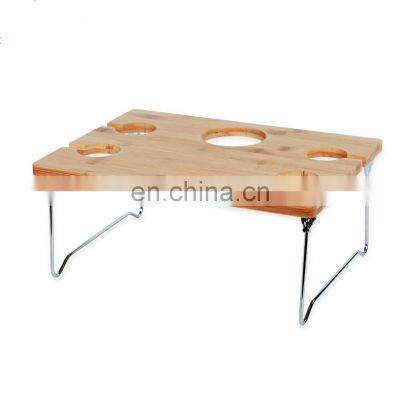 Outdoor Wine Bamboo Picnic Table Folding Portable Bamboo Wine Glasses Bottle Snack and Cheese Holder Tray for Concerts at Park