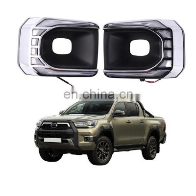 GELING 12V Black Interior Frame Chrome Driving Light LED For TOYOTA Hilux Rocco 2020 2021 Light DRL