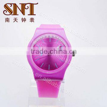 SNT-SI051B cheap silicon colorful rubber watch, unisex,customize color, PVC case,41mm diameter,rose red