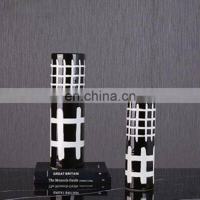 Minimalist Interior Home Decorations Art Cylindrical Black Hand Drawing Ceramic Geometric vase Vase