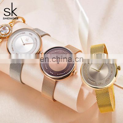 SHENGKE SK Factory Customize Logo Watches Woman Luxury Dress Wristwatch Gifts For Women Stainless Steel Mesh Band Montre Femme