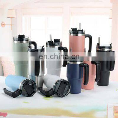 Metal Stainless Steel Insulated Vaccumm Travel Mug Tumbler With Straw and Handle for Coffee and Beer photo-2