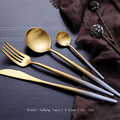 Portugal Style Light Blue and Matte Gold Flatware Cutlery Set Luxury Stainless Steel Spoon Fork Knife Stainless Steel Cutlery photo-3