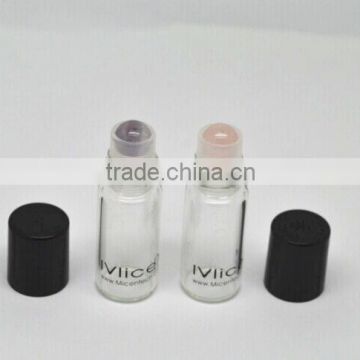 2ml cute glass essential oil bottle with pink crystal roller ball applicator