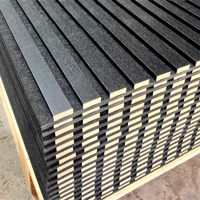 3D Wood and MDF Fluted Black Oak Modern Eco-Friendly Acoustic Slat Wall Panel for Living Room & Bedroom photo-5