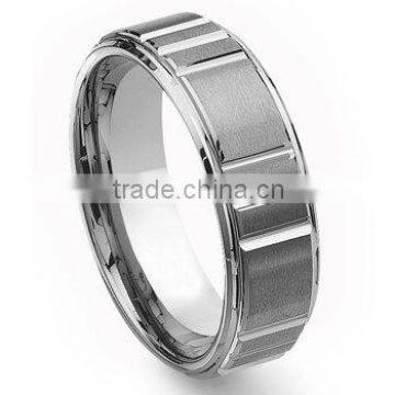 Tungsten Carbide Diamond Cut Horizontal Groove Wedding Band Ring, Groove Tungsten Ring