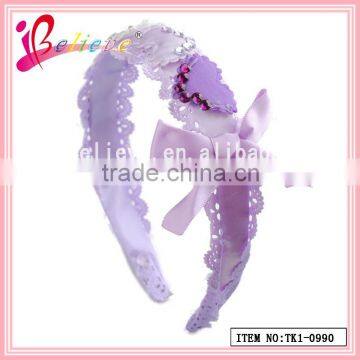 Yiwu market factory direct wholesale polyester ribbon handmade bow heart shape kids hair band (TK1-0990)