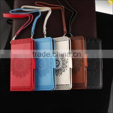 Embossed Flower for Samsung 6 case,for Samsung with rope case ,for Samsung galaxy 7 leather TPU combo case