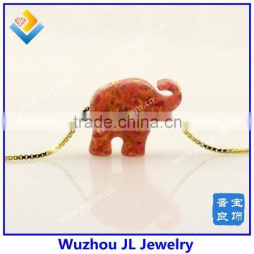 Synthetic Opal Elephant Gem Stone With 18K Gold Plated 925 Silver Necklace photo-3